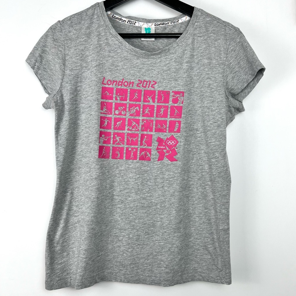 Adidas London 2012 Olympics Women’s Commemorative T Shirt UK 14 or M Gray/Pink